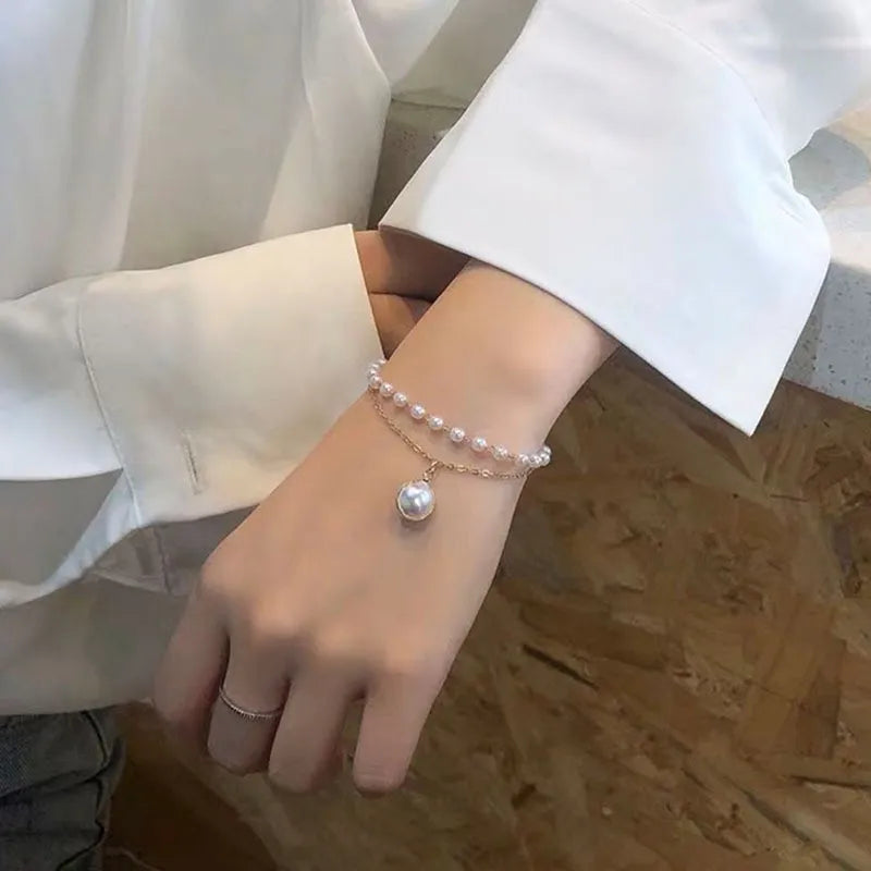 Vintage Double Layered Crystal Pearl Beaded Bracelet for Women /Ethnic Natural Stone / Wrap Bangle Bracelet / Gifts