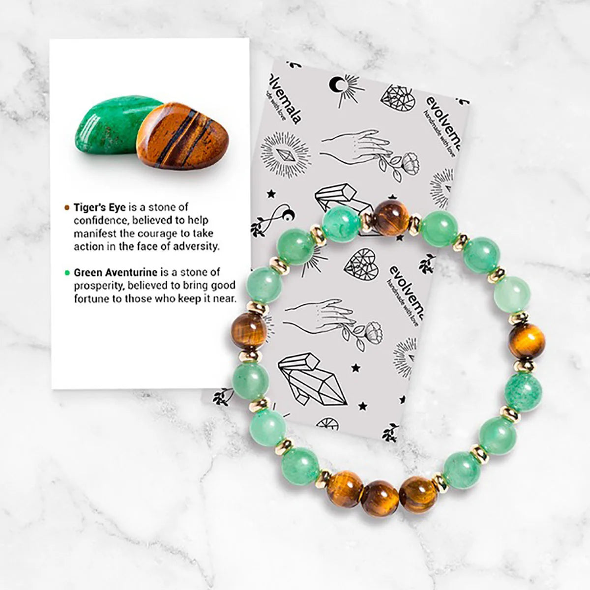 Yellow Tiger Eye Green Aventurine Bracelet - Attracts Wealth, Career, Luck / Natural Energy Stone / Jewelry Gift