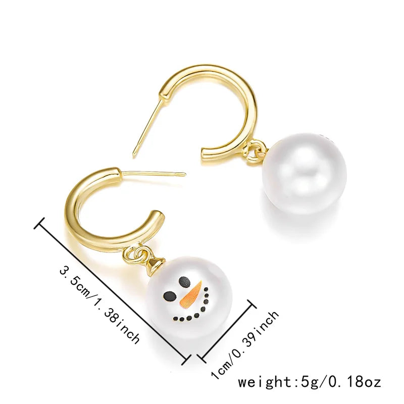 Fashion Christmas Snowman /Snowflake Stud Earrings For Women / Pearl Crystal Dangle Piercing Cute Xmas Ear Jewelry / Gift