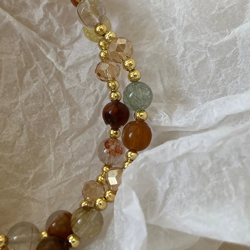 Vintage Double Layered Crystal Pearl Beaded Bracelet for Women /Ethnic Natural Stone / Wrap Bangle Bracelet / Gifts