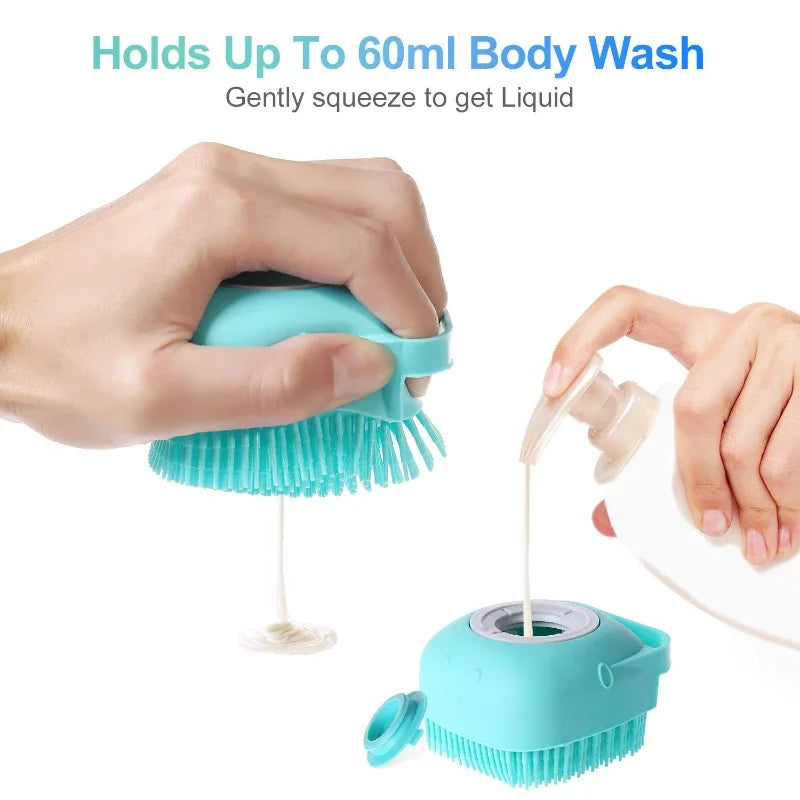 Pet Dog Shampoo Brush 2.7oz 80ml | Cat Massage Comb Grooming Scrubber for Bathing | Soft Silicone Rubber