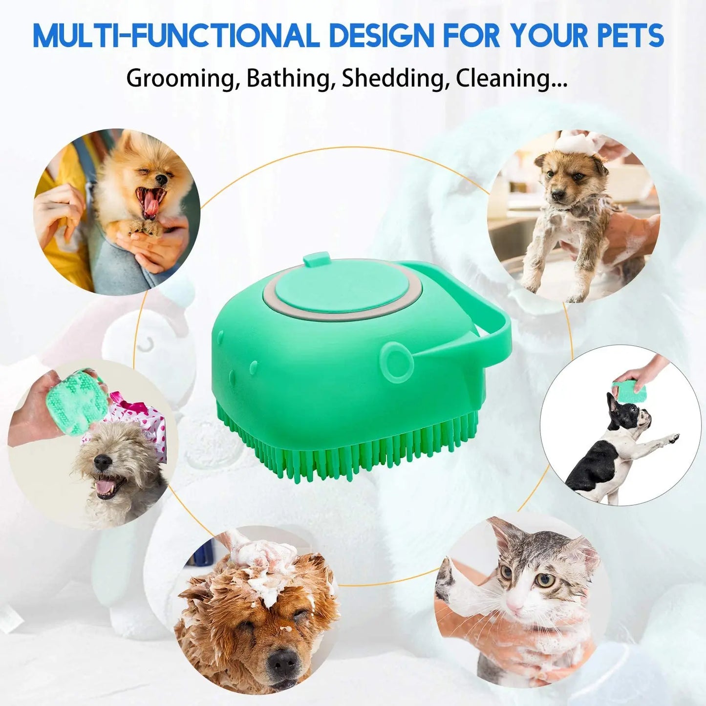 Pet Dog Shampoo Brush 2.7oz 80ml | Cat Massage Comb Grooming Scrubber for Bathing | Soft Silicone Rubber