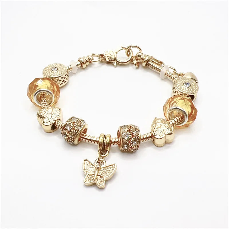 Luxury Alloy Beaded Rhinestone Butterfly Shape Pendant Chain Bracelet for Women & Men / Party / Daily Wear / Jewelry Gifts
