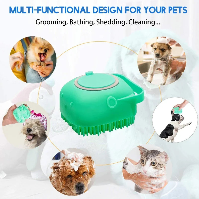 Pet Dog Shampoo Brush 2.7oz 80ml | Cat Massage Comb Grooming Scrubber for Bathing | Soft Silicone Rubber