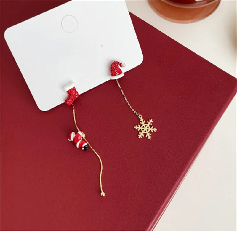 Xmas Santa Claus Drop Earrings / Long Tassel Chain Earrings for Women / Fashion Jewelry / Gift