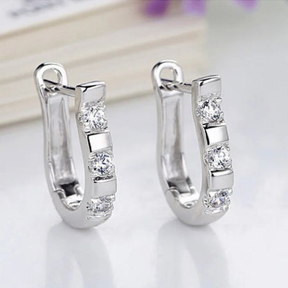 Authentic 925 Sterling Horseshoe Earrings Harp Zircon Studs For Women / Girls / Gift