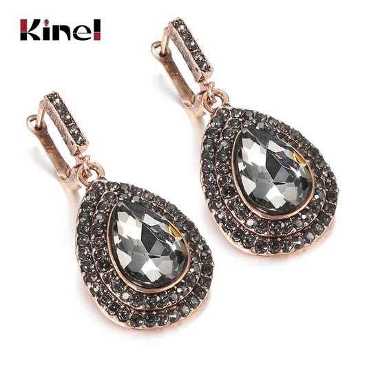 Boho Crystal Earrings For Women / Antique Gold Color Vintage Jewelry