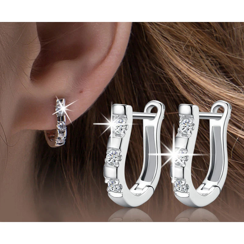 Authentic 925 Sterling Horseshoe Earrings Harp Zircon Studs For Women / Girls / Gift