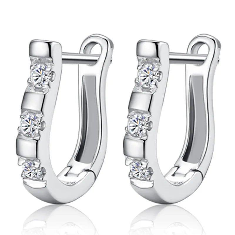 Authentic 925 Sterling Horseshoe Earrings Harp Zircon Studs For Women / Girls / Gift