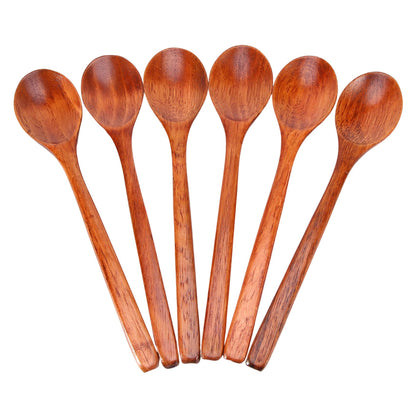 Wooden Spoons, 6 Pieces Wood Soup Spoons for Eating Mixing Stirring, Long Handle Spoon Kitchen Utensil