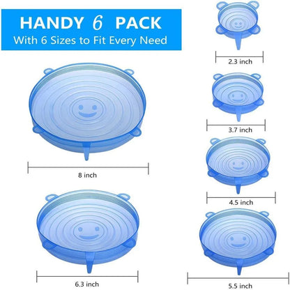 6 Pcs Silicone Cover  Stretch Lids for Kitchen, Microwave Food Covers, Bowl Caps, Universal Adaptable Lids