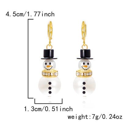 Luxury Fashion Christmas Rhinestone Snowflake Imitation Pearl Hat Snowman Earrings For Women Cute New Year Party Jewelry Gift