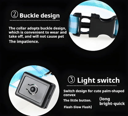 Dog Collar Nylon LED Night Safety Flashing | Glow In The Dark Dog Leash