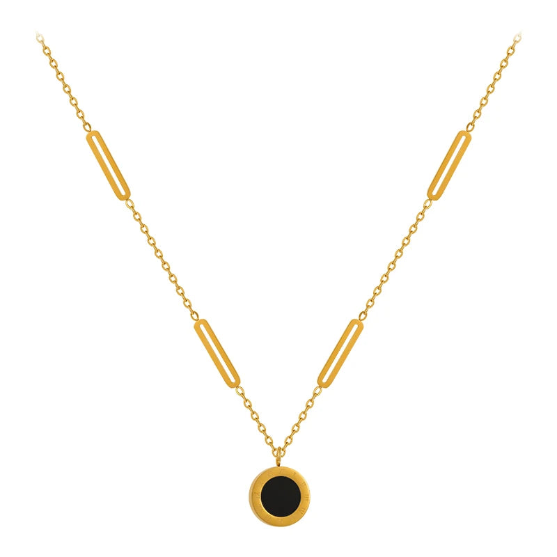 Roman Glam: Stainless Steel Wafer Pendant Necklace