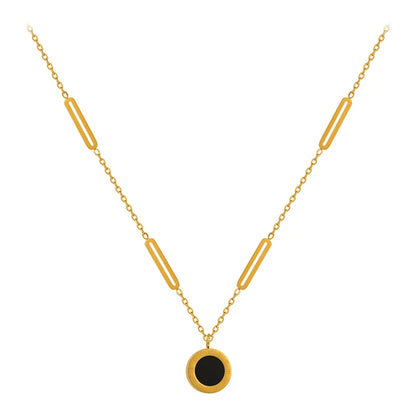 Roman Glam: Stainless Steel Wafer Pendant Necklace