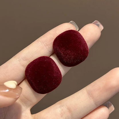 KADRUFI Vintage Red New Christmas Flocking Earrings for Women Bow-knot C-Shape Pearl Rhinestone Drop Earring Jewelry Party Gift