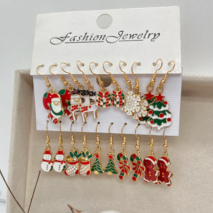 20PCS/10PCS Christmas Earrings Set Cartoon Dripping Oil Elk Santa Claus Gingerbread Man Earrings for Women Christmas Gifts