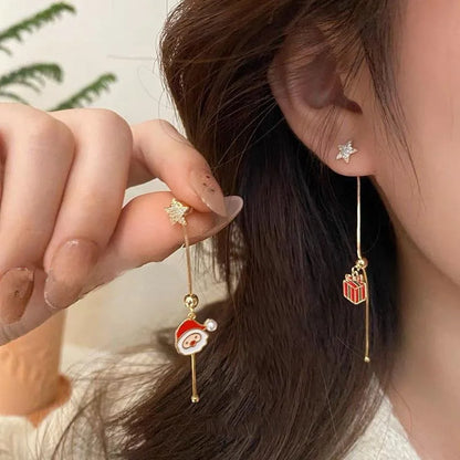 Xmas Santa Claus Drop Earrings / Long Tassel Chain Earrings for Women / Fashion Jewelry / Gift