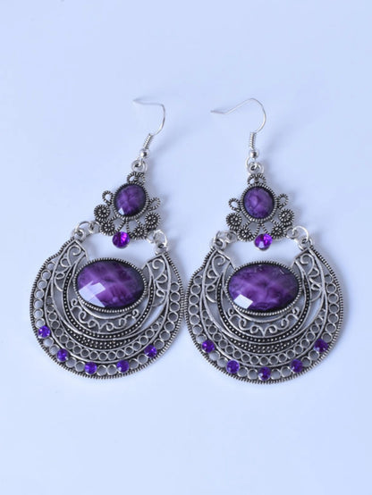 2pcs vintage Bohemian gemstone hollowed out carved ear hook earrings for women and girls