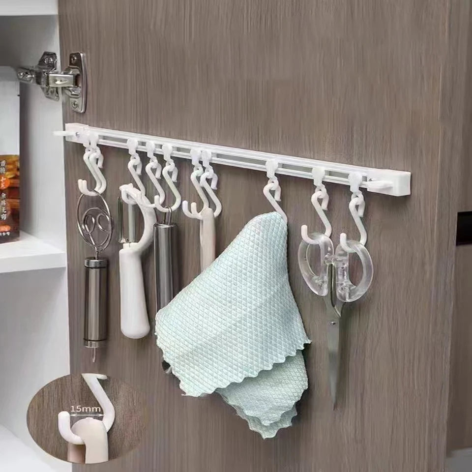 1PC Track cabinet wall hanging, slide type hook row kitchen row hook sliding hook multi-functional hole-free long row hook