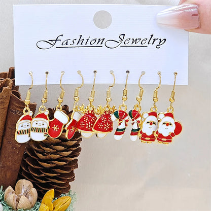 25Pairs/5Pairs Fashion Christmas Earrings Set Cartoon Snowflake Elk Santa Claus Dangle Earrings For Women Christmas Gifts