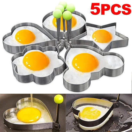 Stainless Steel Fried Egg Mold in different shapes, 5 pcs, Cooking Tools Kitchen Accessories Gadget