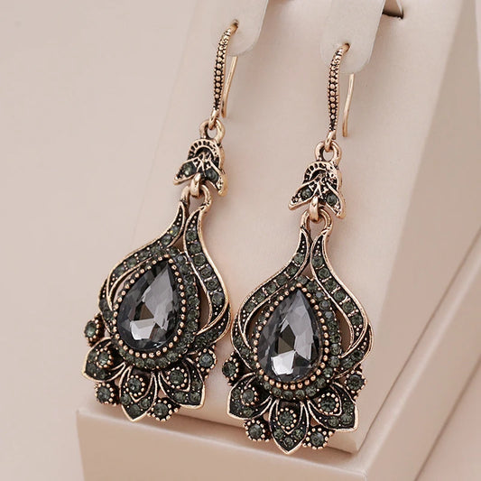 New - Luxury Gray Crystal Bridal / Party Earrings For Women, Antique finish, Drop Earrings, Vintage Jewelry