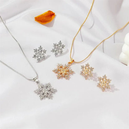 Romantic Christmas Jewelry Set For Women / Full Rhinestone / Snowflake Pendant Necklace Stud Earring /