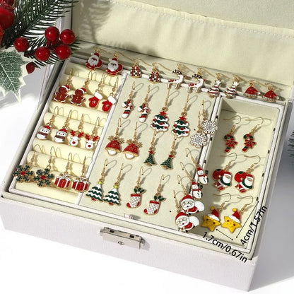 25Pairs/5Pairs Fashion Christmas Earrings Set Cartoon Snowflake Elk Santa Claus Dangle Earrings For Women Christmas Gifts