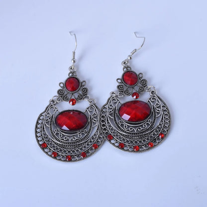 2pcs vintage Bohemian gemstone hollowed out carved ear hook earrings for women and girls