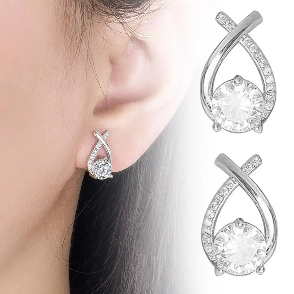 Fashion Cross Stud Earrings For Women Girls,  Elegant Crystal Jewelry, Gift