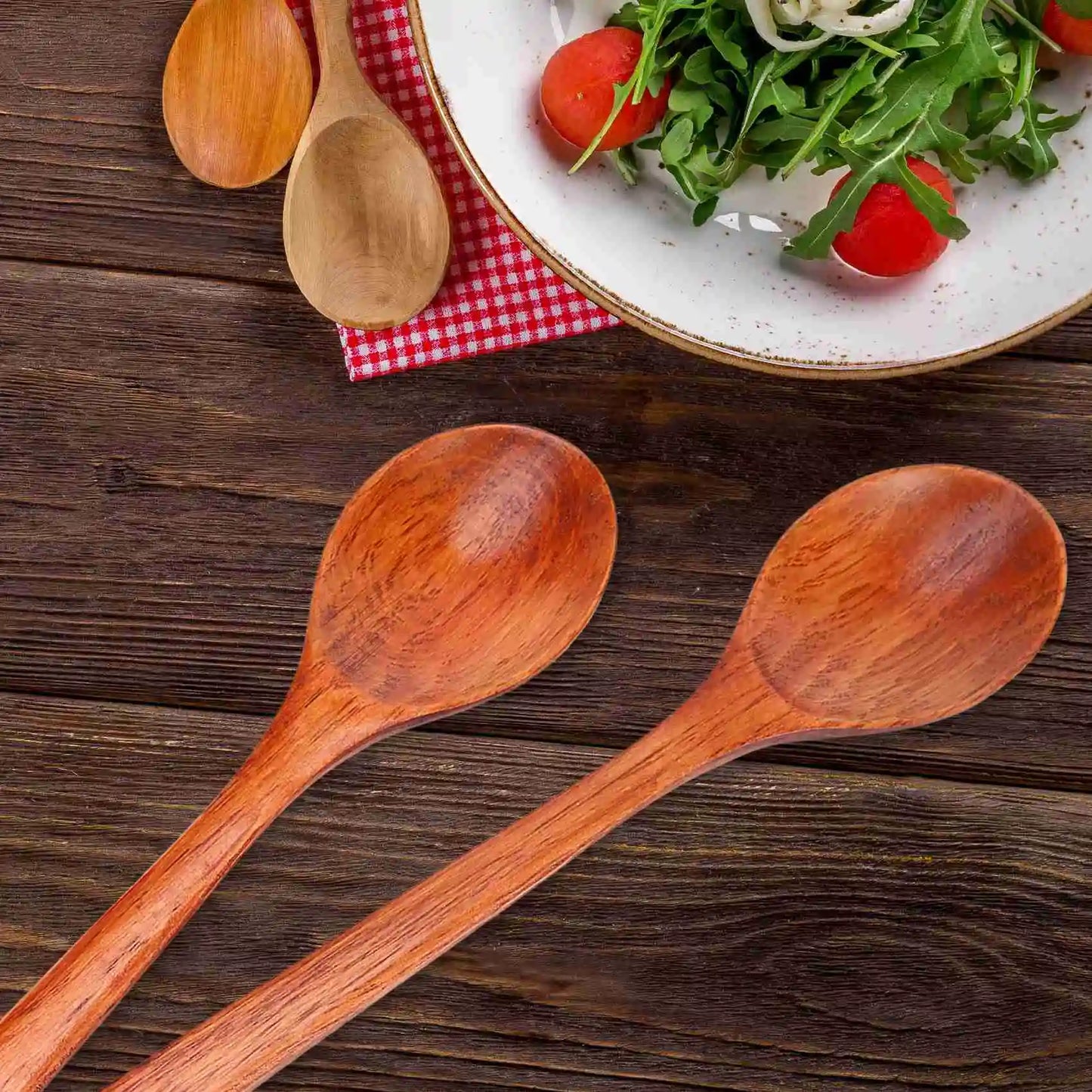 Wooden Spoons, 6 Pieces Wood Soup Spoons for Eating Mixing Stirring, Long Handle Spoon Kitchen Utensil