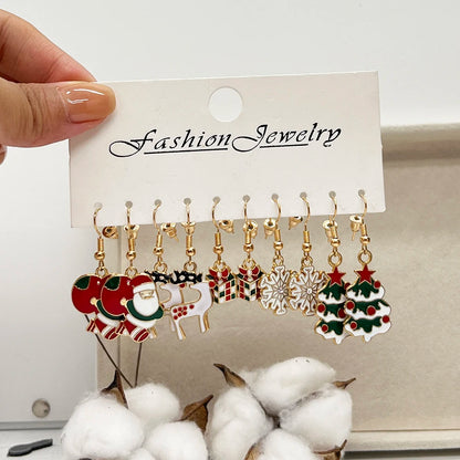 20PCS/10PCS Christmas Earrings Set Cartoon Dripping Oil Elk Santa Claus Gingerbread Man Earrings for Women Christmas Gifts