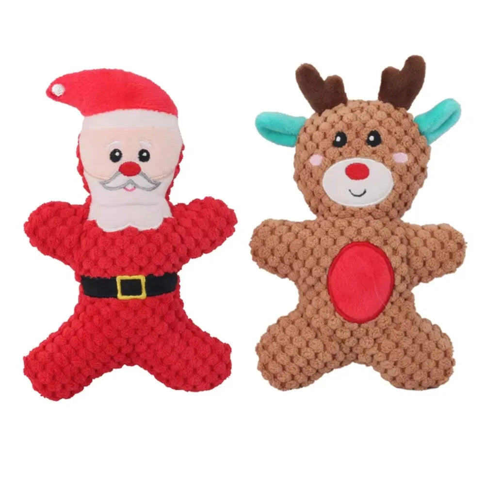 Pet Dog Plush Chewing Toy | Santa, Elk, Gingerbread Man, Donut, Cat, Dogs | Christmas Series Cartoon Plush Squeak Toy Pets