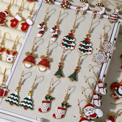 25Pairs/5Pairs Fashion Christmas Earrings Set Cartoon Snowflake Elk Santa Claus Dangle Earrings For Women Christmas Gifts