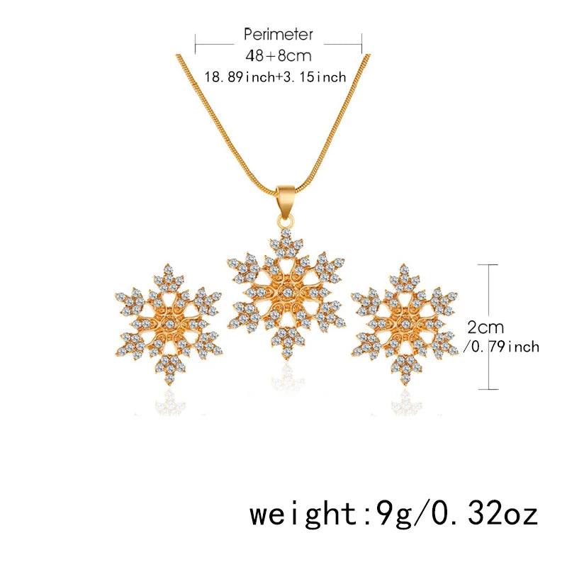 Romantic Christmas Jewelry Set For Women / Full Rhinestone / Snowflake Pendant Necklace Stud Earring /