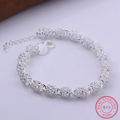 925 Silver Flower Beads Charm Bracelets For Women, Girls |  Hollow Ball Silver Bracelet Adjustable | Wedding Party Jewelry Gifts