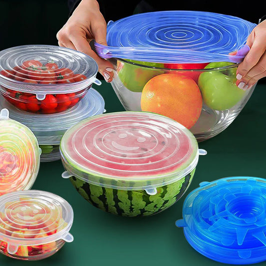 6 Pcs Silicone Cover  Stretch Lids for Kitchen, Microwave Food Covers, Bowl Caps, Universal Adaptable Lids