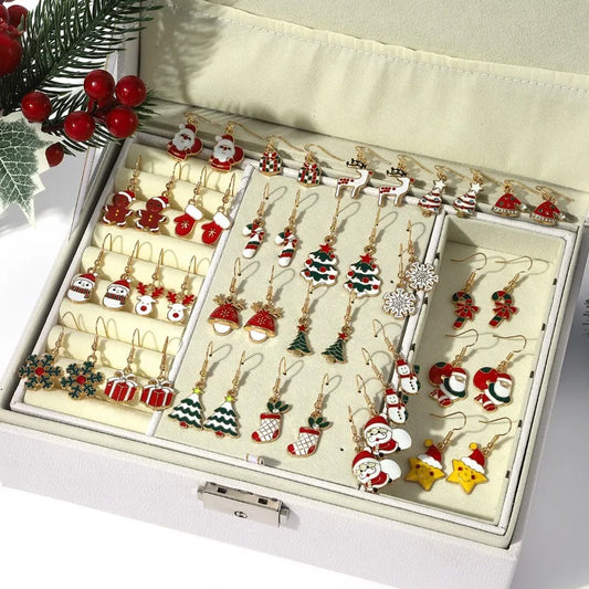 25Pairs/5Pairs Fashion Christmas Earrings Set Cartoon Snowflake Elk Santa Claus Dangle Earrings For Women Christmas Gifts