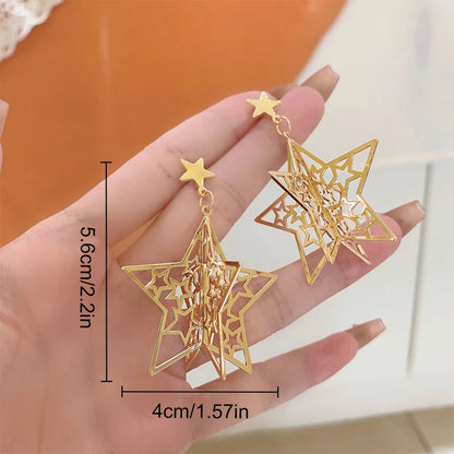 New 3D Christmas Tree Earrings For Women Girls Hollow Out Snow Star Pendent Dangle Earring Xmas Party Jewelry Gift