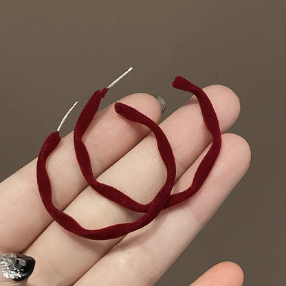 KADRUFI Vintage Red New Christmas Flocking Earrings for Women Bow-knot C-Shape Pearl Rhinestone Drop Earring Jewelry Party Gift