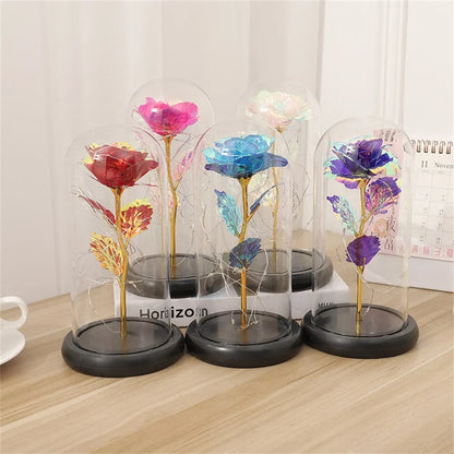 Rose LED Light Foil Flower In Glass Cover Mothers Day Wedding Favors Bridesmaid Gift