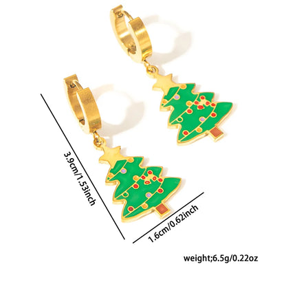 ANENJERY 316L Stainless Steel Tree Deer Christmas Men Pendant Earrings For Women Girls Simple Delicate Jewelry Gifts