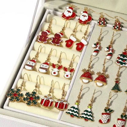 25Pairs/5Pairs Fashion Christmas Earrings Set Cartoon Snowflake Elk Santa Claus Dangle Earrings For Women Christmas Gifts