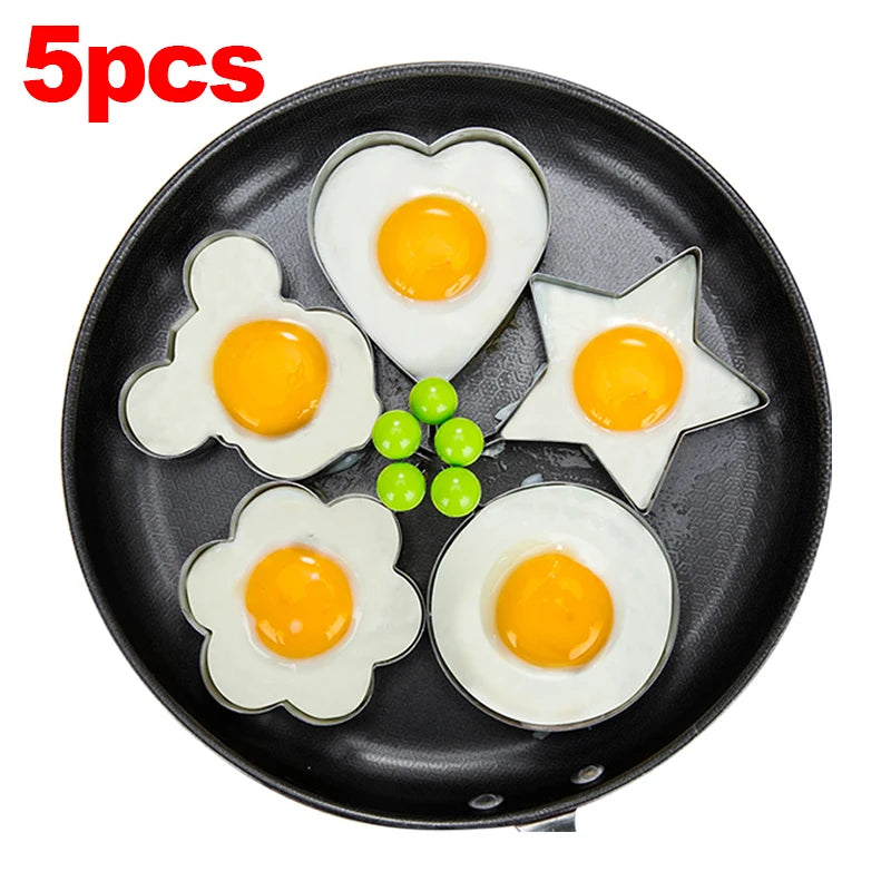 Stainless Steel Fried Egg Mold in different shapes, 5 pcs, Cooking Tools Kitchen Accessories Gadget