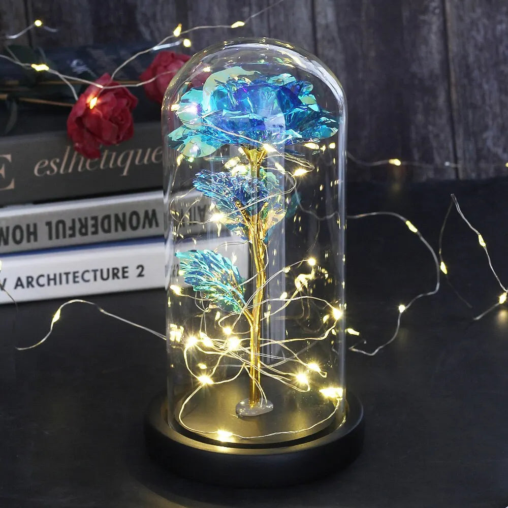 Rose LED Light Foil Flower In Glass Cover Mothers Day Wedding Favors Bridesmaid Gift