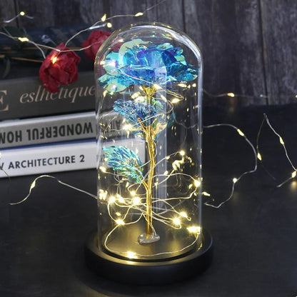 Rose LED Light Foil Flower In Glass Cover Mothers Day Wedding Favors Bridesmaid Gift