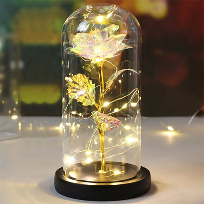 Rose LED Light Foil Flower In Glass Cover Mothers Day Wedding Favors Bridesmaid Gift