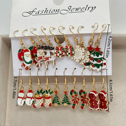 20PCS/10PCS Christmas Earrings Set Cartoon Dripping Oil Elk Santa Claus Gingerbread Man Earrings for Women Christmas Gifts