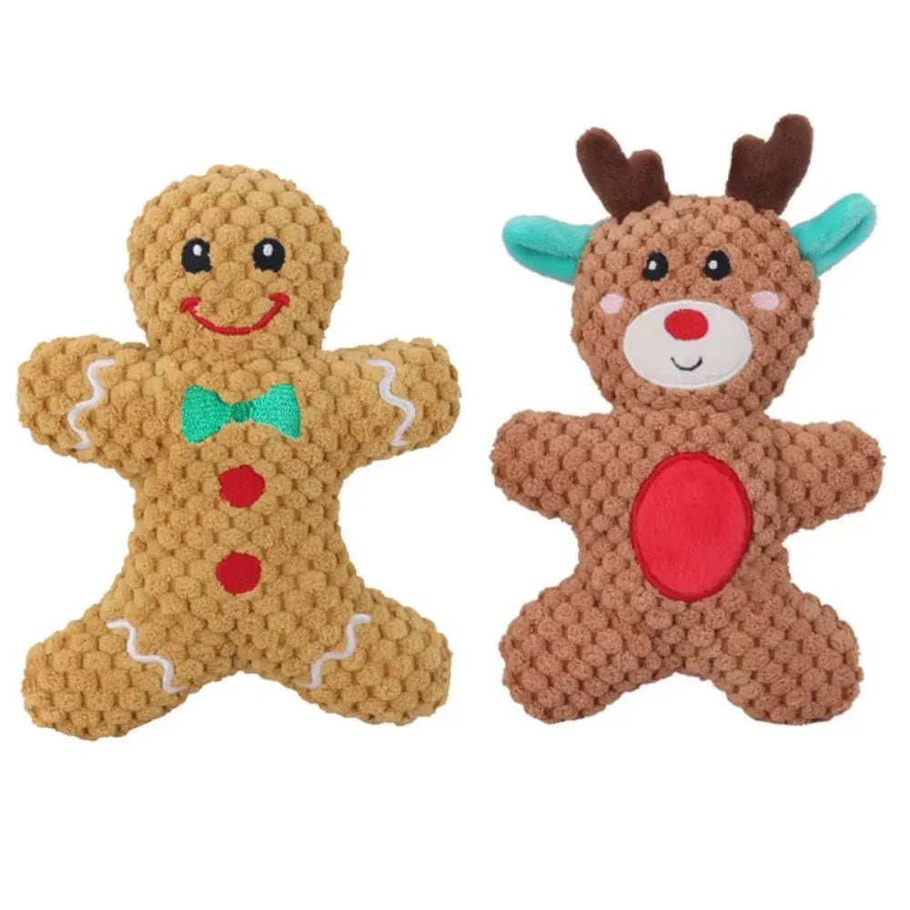 Pet Dog Plush Chewing Toy | Santa, Elk, Gingerbread Man, Donut, Cat, Dogs | Christmas Series Cartoon Plush Squeak Toy Pets